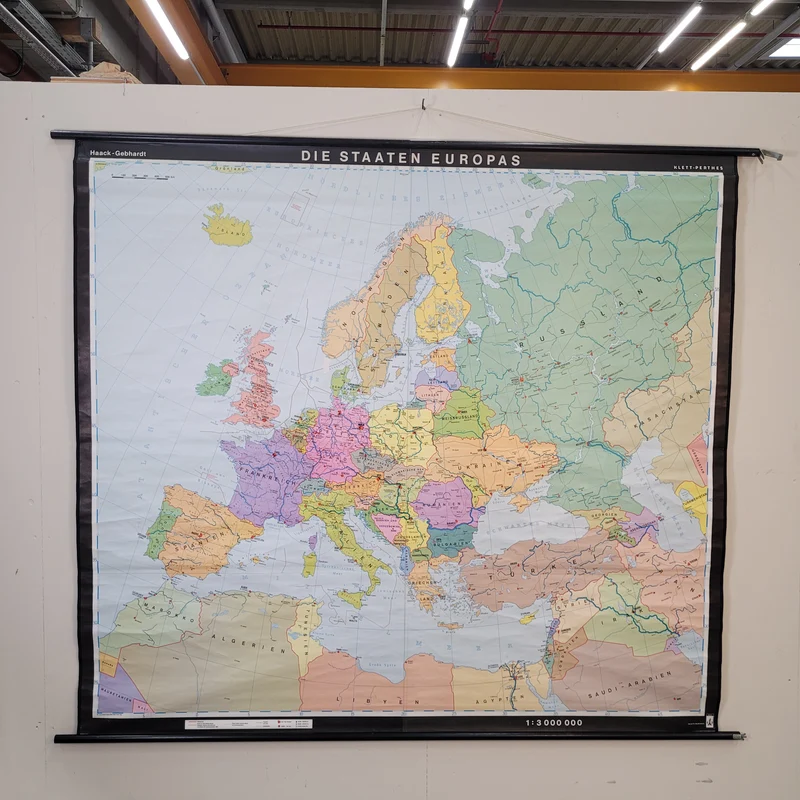 Vintage Schulwandkarte Die Staaten Europas – Lehrtafel Rollbild Wanddeko