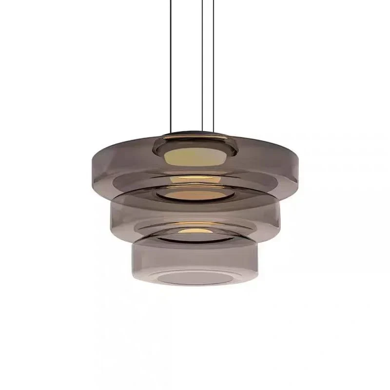 Glazen Hanglamp Gelaagd Scandinavisch Design Transparant Rookgrijs Amber Groen Verstelbaar Eettafel Woonkamer | Sansoti