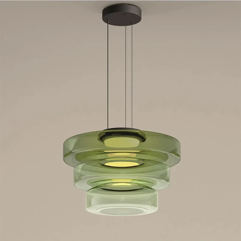 Glazen Hanglamp Gelaagd Scandinavisch Design Transparant Rookgrijs Amber Groen Verstelbaar Eettafel Woonkamer | Sansoti