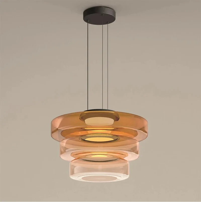 Glazen Hanglamp Gelaagd Scandinavisch Design Transparant Rookgrijs Amber Groen Verstelbaar Eettafel Woonkamer | Sansoti