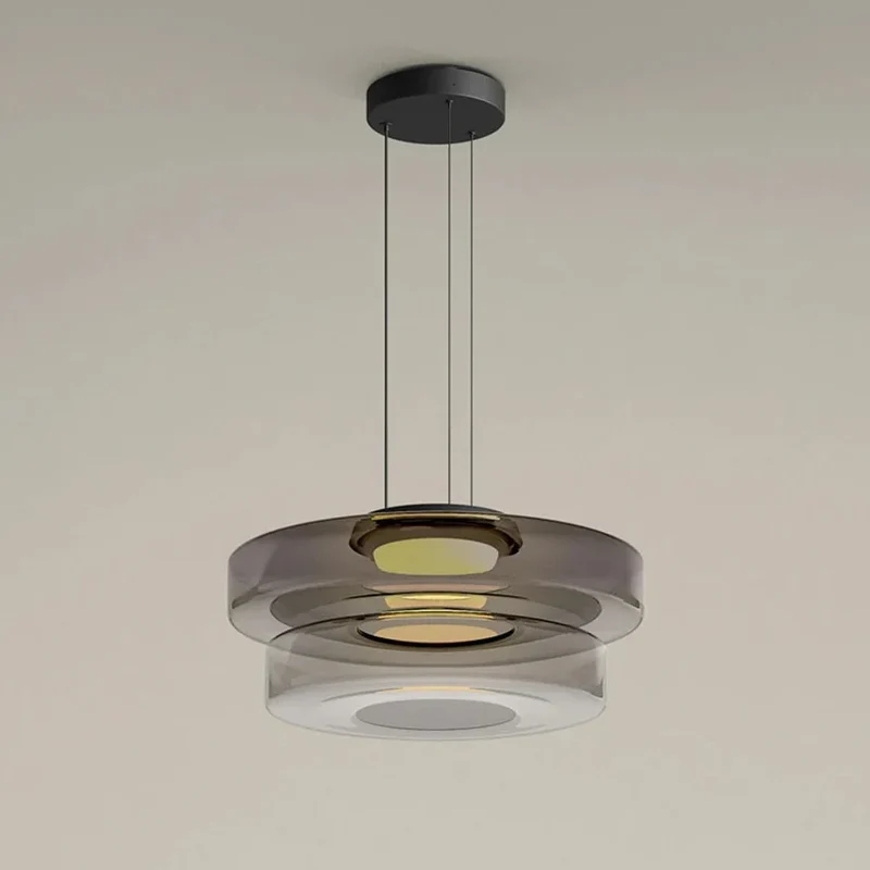 Glazen Hanglamp Gelaagd Scandinavisch Design Transparant Rookgrijs Amber Groen Verstelbaar Eettafel Woonkamer | Sansoti