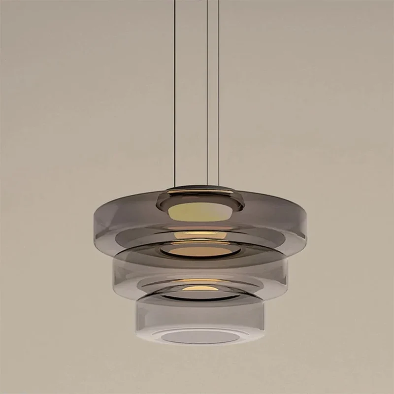 Glazen Hanglamp Gelaagd Scandinavisch Design Transparant Rookgrijs Amber Groen Verstelbaar Eettafel Woonkamer | Sansoti