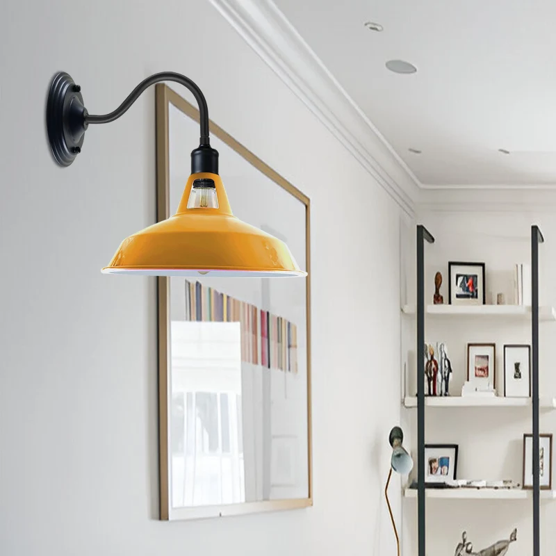 Industrie Wandleuchte Vintage innen metall Gelb Lampenschirm ~3117