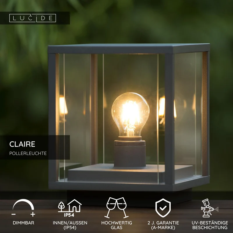Wegeleuchte Claire IP54 mit Glasschirm Anthrazit
