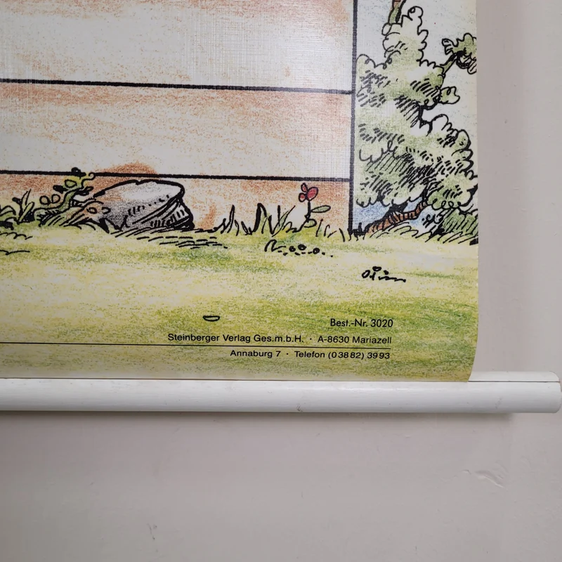 Vintage Schulwandkarte Das Wortbildungs-Haus – Lehrtafel Rollbild Wanddeko