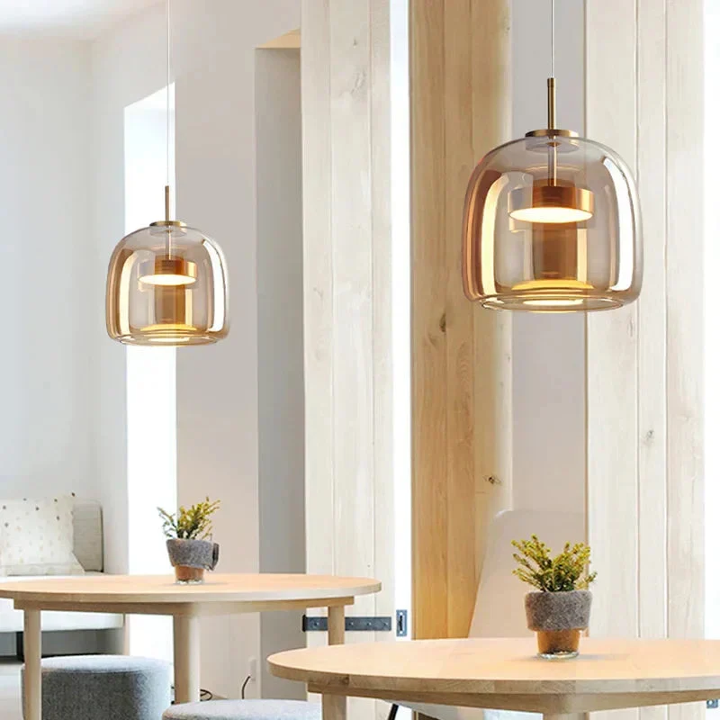 Glazen Hanglamp Handgeblazen Rookglas Amber LED Eettafel Woonkamer Plafondverlichting Zwevend Design Modern | Sansoti