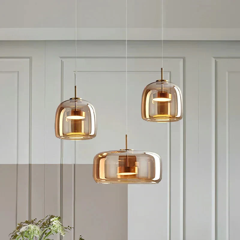 Glazen Hanglamp Handgeblazen Rookglas Amber LED Eettafel Woonkamer Plafondverlichting Zwevend Design Modern | Sansoti