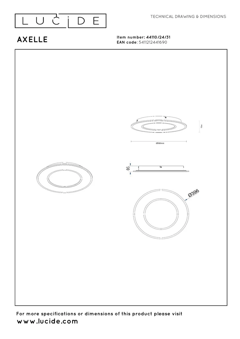 LED-Deckenleuchte Axelle 3-stufig dimmbar rund Ø 39,6cm Weiß