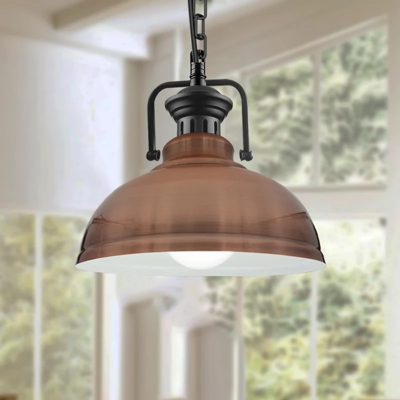 Verstellbare Kupfer-Vintage-Pendelleuchte – E27-Deckenlampe mit weiß beschichtetem Schirm ~3041