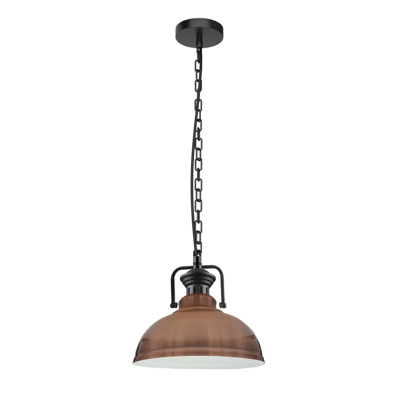 Verstellbare Kupfer-Vintage-Pendelleuchte – E27-Deckenlampe mit weiß beschichtetem Schirm ~3041
