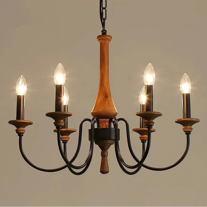 Houten Kroonluchter met Spindelvorm 5-8 Kaarslichten Eetkamer Slaapkamer Hal Rustiek Hout Landelijk Hangverlichting | Sansoti
