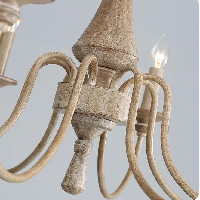 Houten Kroonluchter met Spindelvorm 5-8 Kaarslichten Eetkamer Slaapkamer Hal Rustiek Hout Landelijk Hangverlichting | Sansoti