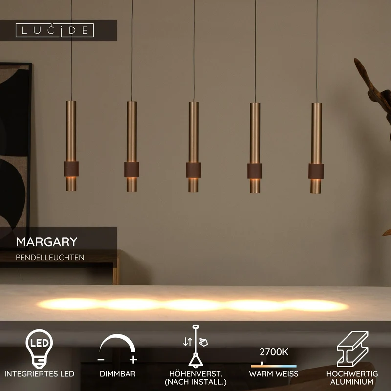 LED-Pendelleuchte Margary 5-flammig dimmbar