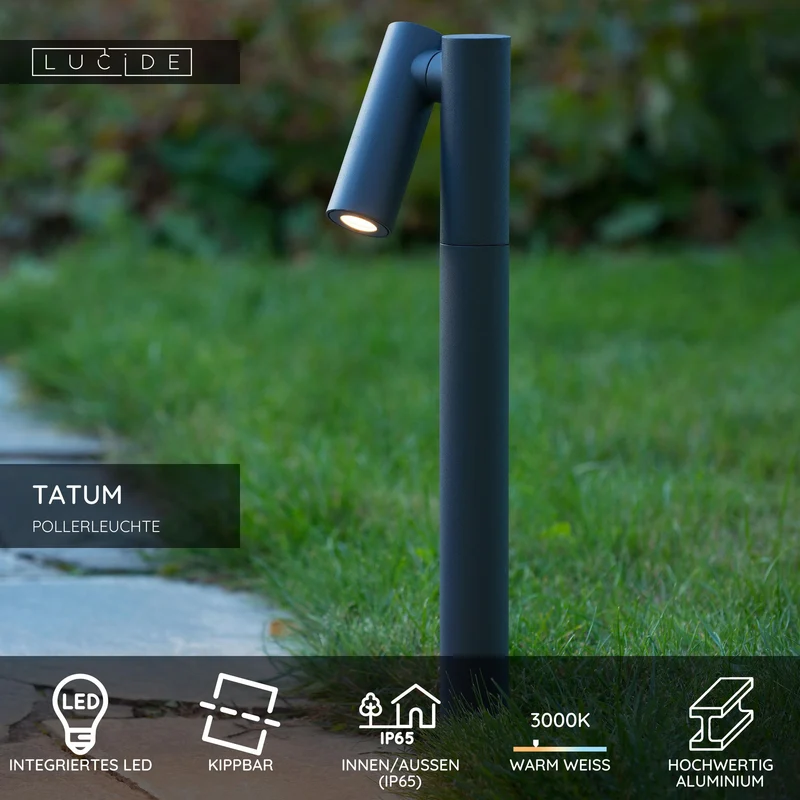 LED-Pollerleuchte Tatum schwenkbar IP65 43cm Warmweiß