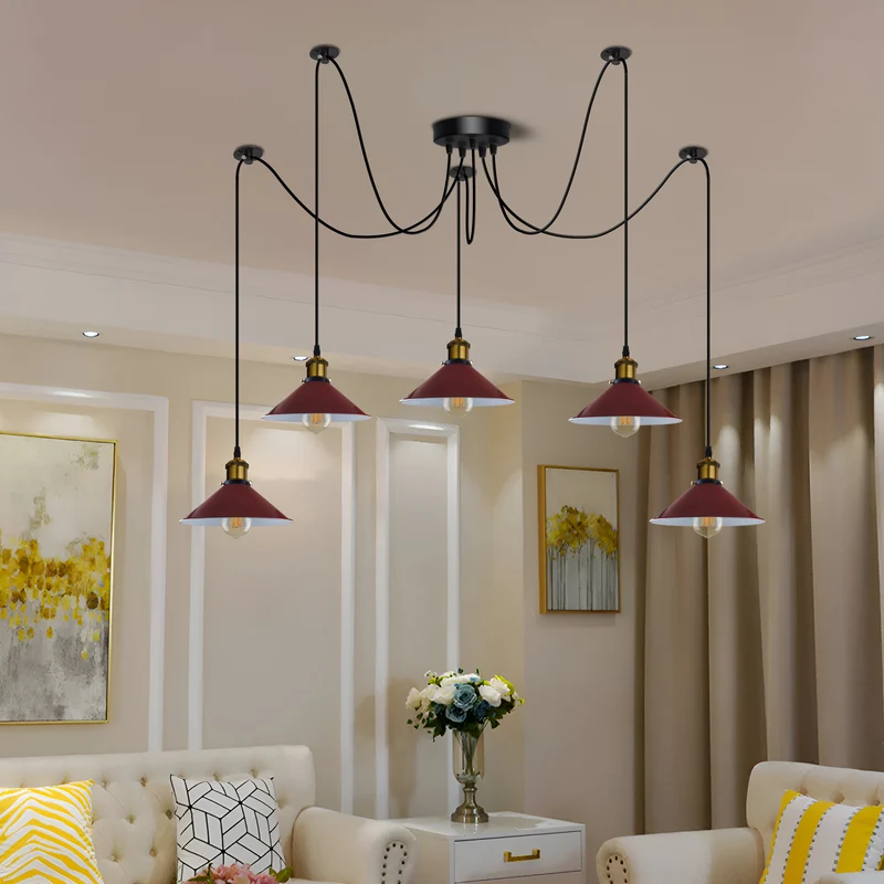 Pendelleuchte 5 flammig Spinnenlampe Kegelförmiger Lampenschirm~3074