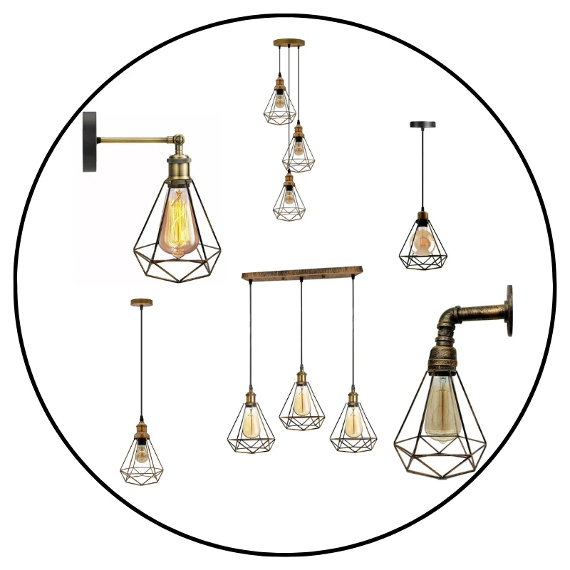 Vintage Deckenabhänger,Wandleuchte Diamant Drahtkäfig~3177