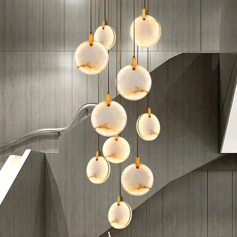 Spiraalkroonluchter Albast Goud Dimbaar Hoge Ruimtes Trap Hal Boven Tafel Villa Entree LED Verlichting | Sansoti