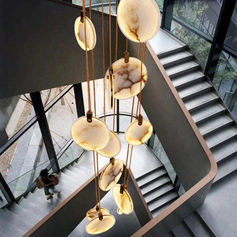 Spiraalkroonluchter Albast Goud Dimbaar Hoge Ruimtes Trap Hal Boven Tafel Villa Entree LED Verlichting | Sansoti