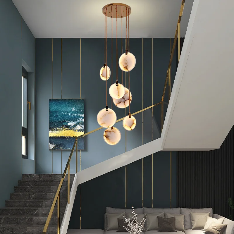 Spiraalkroonluchter Albast Goud Dimbaar Hoge Ruimtes Trap Hal Boven Tafel Villa Entree LED Verlichting | Sansoti