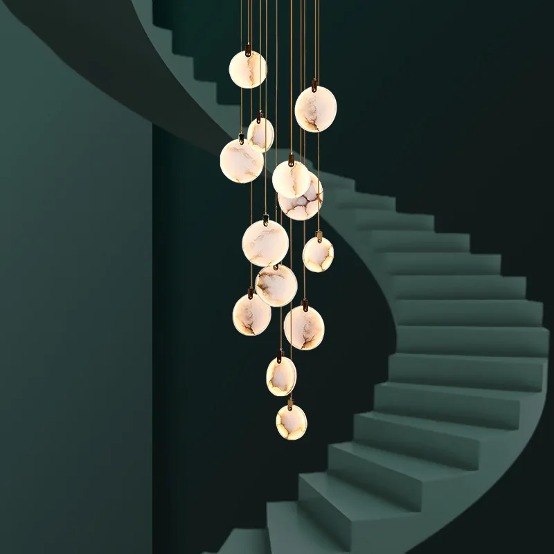 Spiraalkroonluchter Albast Goud Dimbaar Hoge Ruimtes Trap Hal Boven Tafel Villa Entree LED Verlichting | Sansoti