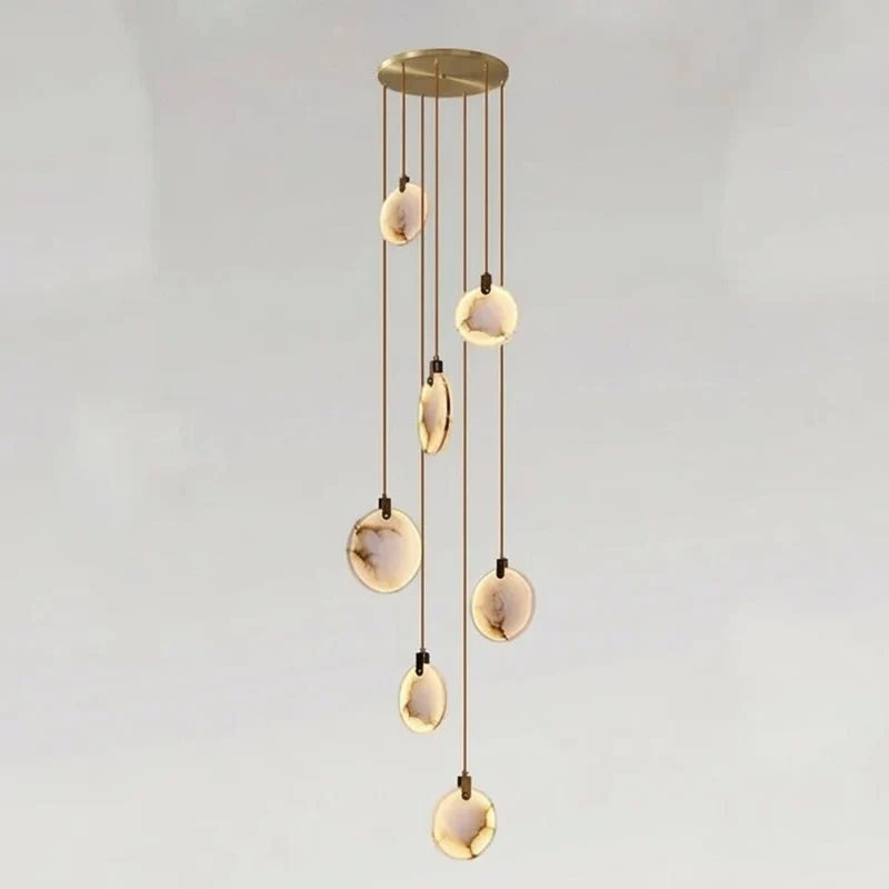 Spiraalkroonluchter Albast Goud Dimbaar Hoge Ruimtes Trap Hal Boven Tafel Villa Entree LED Verlichting | Sansoti