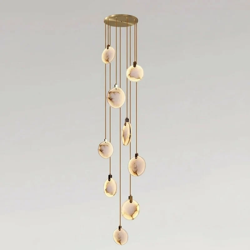 Spiraalkroonluchter Albast Goud Dimbaar Hoge Ruimtes Trap Hal Boven Tafel Villa Entree LED Verlichting | Sansoti