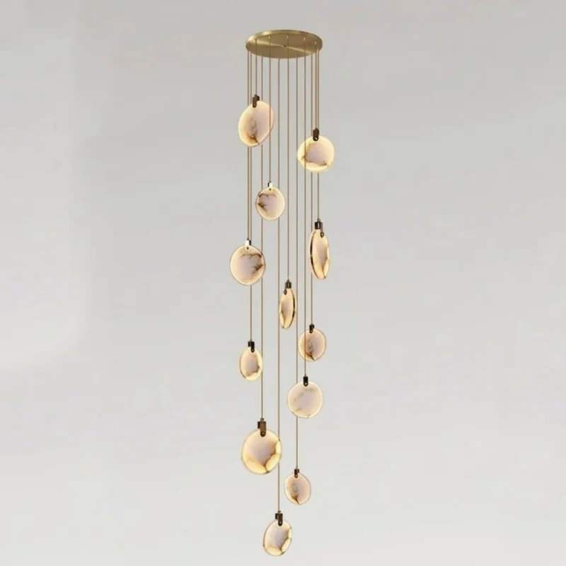 Spiraalkroonluchter Albast Goud Dimbaar Hoge Ruimtes Trap Hal Boven Tafel Villa Entree LED Verlichting | Sansoti
