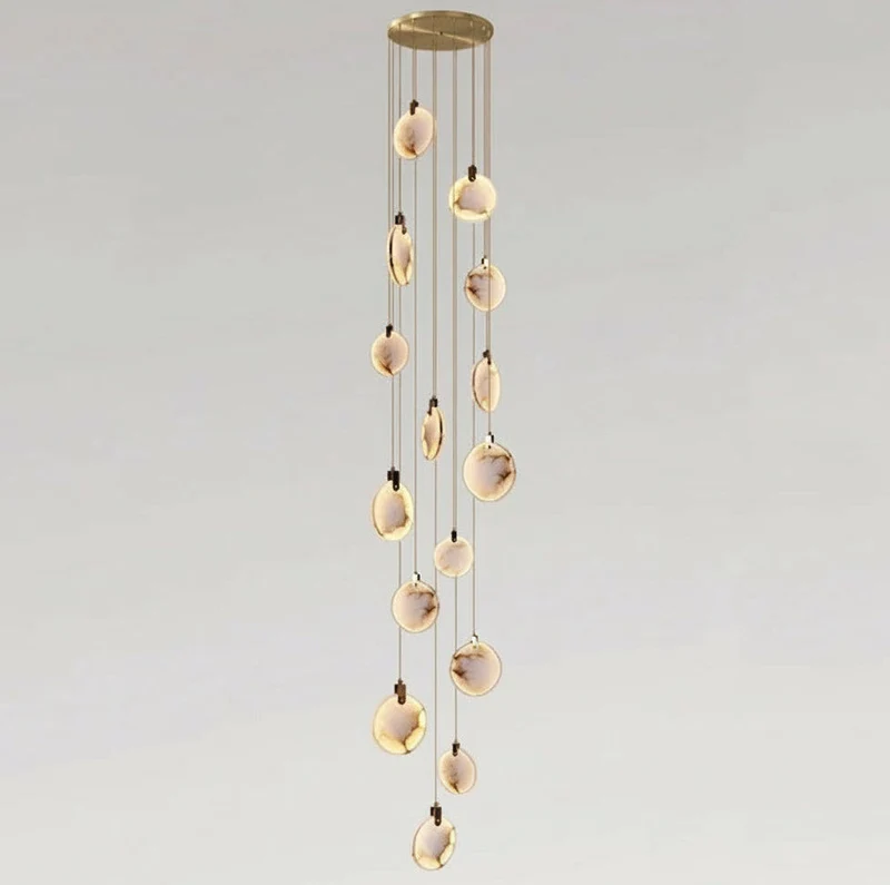 Spiraalkroonluchter Albast Goud Dimbaar Hoge Ruimtes Trap Hal Boven Tafel Villa Entree LED Verlichting | Sansoti