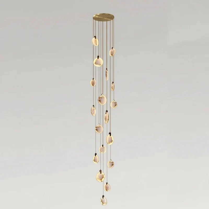 Spiraalkroonluchter Albast Goud Dimbaar Hoge Ruimtes Trap Hal Boven Tafel Villa Entree LED Verlichting | Sansoti
