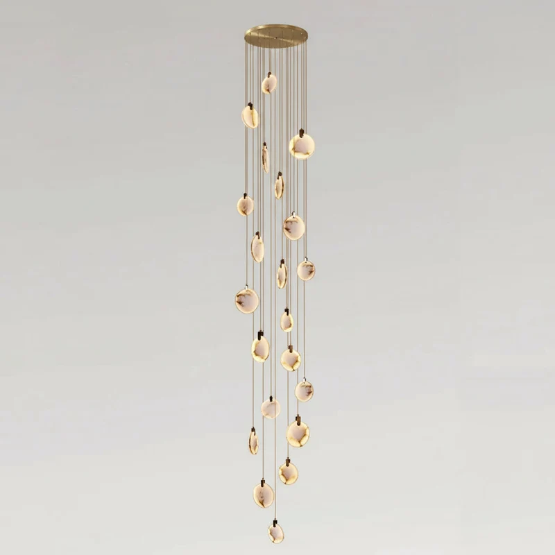 Spiraalkroonluchter Albast Goud Dimbaar Hoge Ruimtes Trap Hal Boven Tafel Villa Entree LED Verlichting | Sansoti