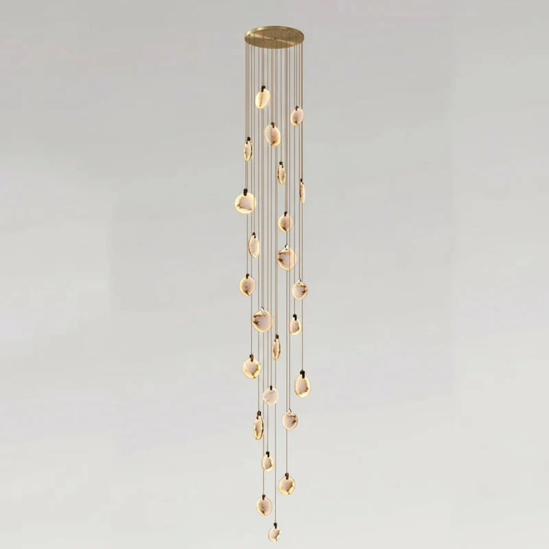 Spiraalkroonluchter Albast Goud Dimbaar Hoge Ruimtes Trap Hal Boven Tafel Villa Entree LED Verlichting | Sansoti