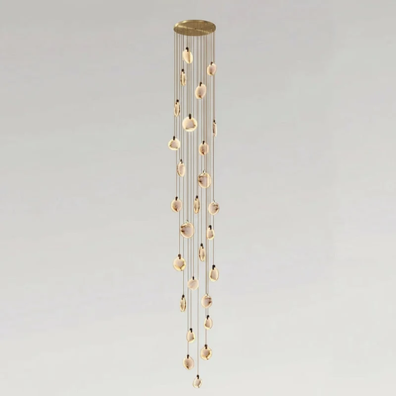 Spiraalkroonluchter Albast Goud Dimbaar Hoge Ruimtes Trap Hal Boven Tafel Villa Entree LED Verlichting | Sansoti