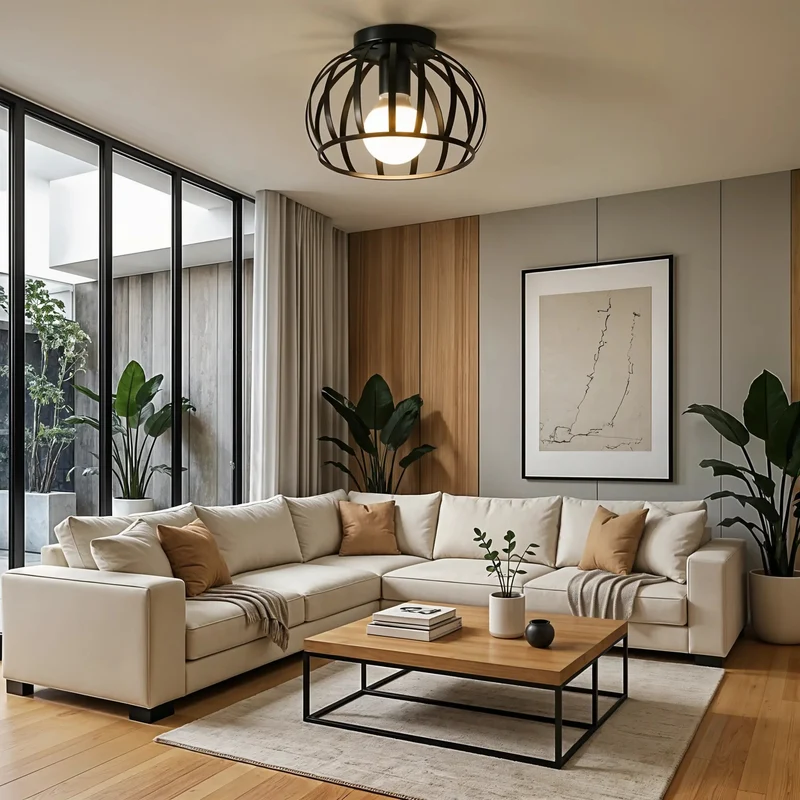 Plafondlamp Industrieel Zwart Metaal Open Kooi E27 Fitting Hal Slaapkamer Badkamer Vintage Stijl Verlichting | Sansoti