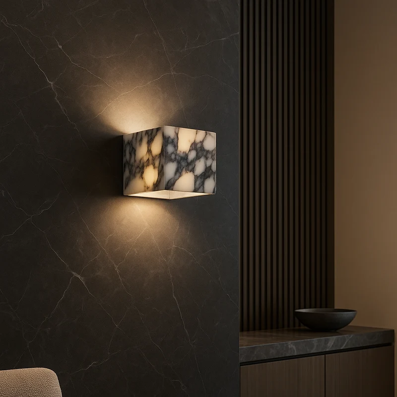 Marmeren Wandlamp Kubus G9 LED Natuursteen Hal Slaapkamer Woonkamer Verlichting Modern Design Interieur | Sansoti