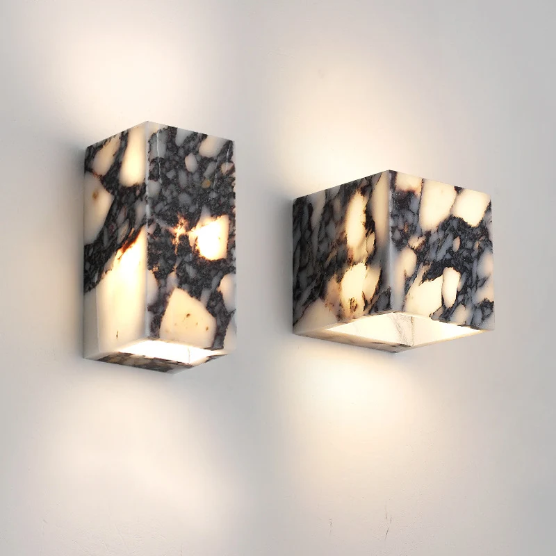 Marmeren Wandlamp Kubus G9 LED Natuursteen Hal Slaapkamer Woonkamer Verlichting Modern Design Interieur | Sansoti