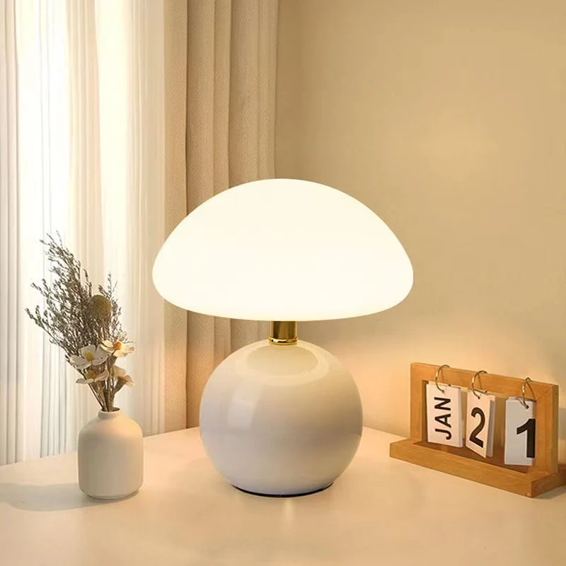 Keramische Paddenstoel Tafellamp Crème LED Verstelbaar Dimbaar Sfeerverlichting Slaapkamer Bedlampje | Sansoti