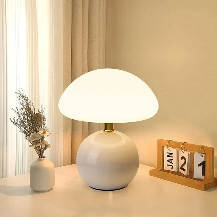 Keramische Paddenstoel Tafellamp Crème LED Verstelbaar Dimbaar Sfeerverlichting Slaapkamer Bedlampje | Sansoti