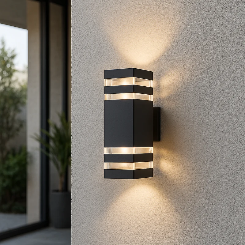 Wandlamp voor buiten tweelichts E27 met omhoog en omlaag lichtbundel aluminium outdoor wandverlichting | Sansoti