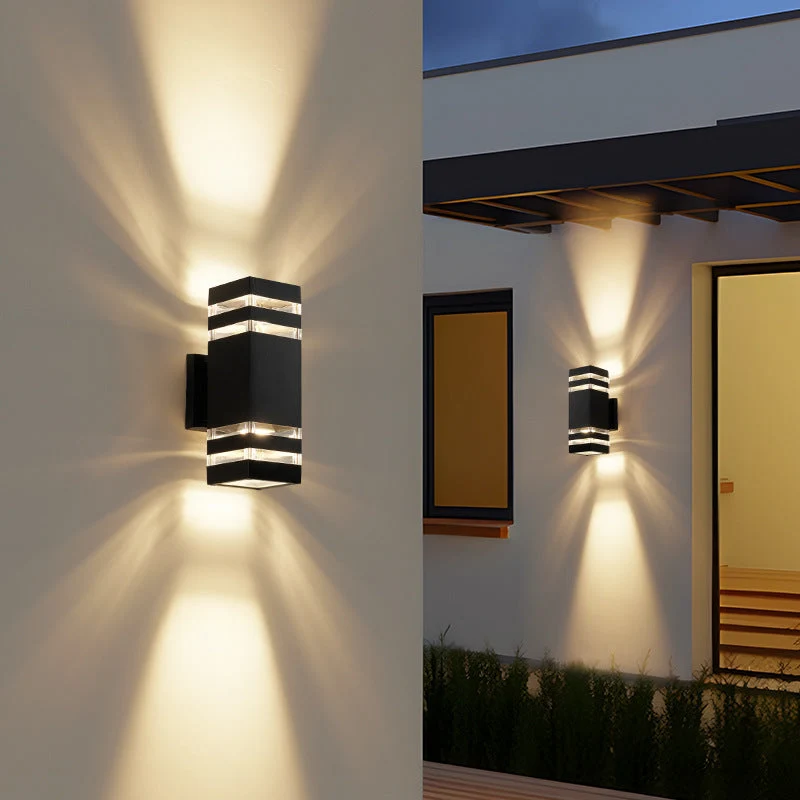 Wandlamp voor buiten tweelichts E27 met omhoog en omlaag lichtbundel aluminium outdoor wandverlichting | Sansoti