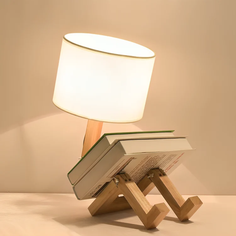 Scandinavische Tafellamp Wit Hout met Verstelbare Lichtkop Geïntegreerd Plankje Moderne Leeslamp Bureaulamp | Sansoti
