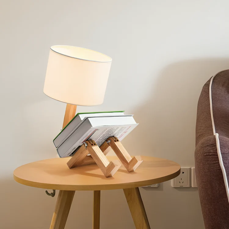 Scandinavische Tafellamp Wit Hout met Verstelbare Lichtkop Geïntegreerd Plankje Moderne Leeslamp Bureaulamp | Sansoti