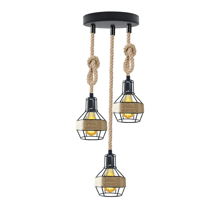 Industrielle Lampe, Vintage-Loft-Hängeleuchte, Retro-Seil-Pendelleuchte~3173