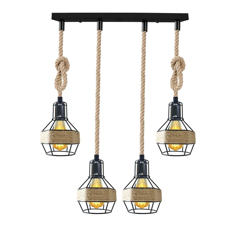 Industrielle Lampe, Vintage-Loft-Hängeleuchte, Retro-Seil-Pendelleuchte~3173