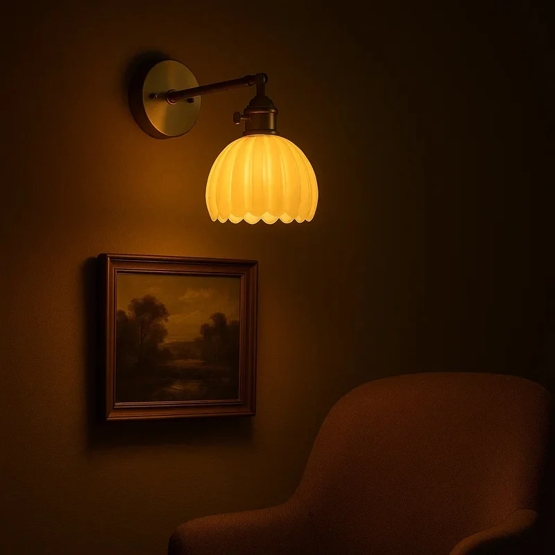 Wandlamp Verstelbaar met Geribbelde Glazen Kap Antiek Messing E27 Fitting Leeslamp Woonkamer Slaapkamer | Sansoti