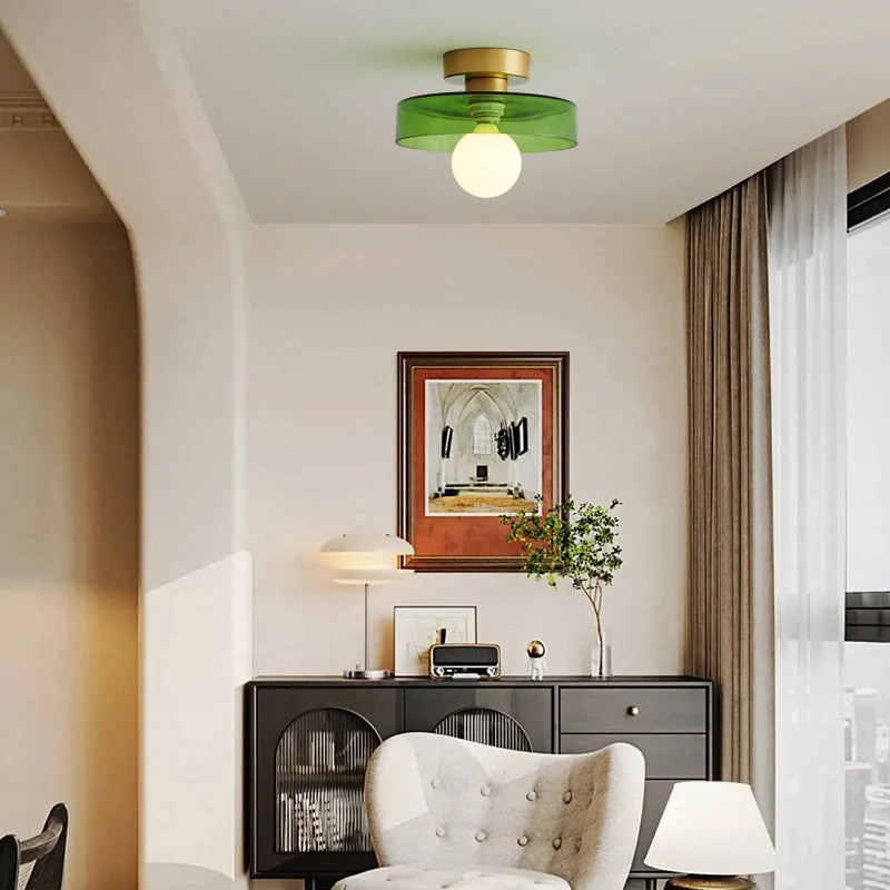 Plafondlamp Messing & Glas Ø24cm Flush Mount Design Hal Slaapkamer Eetkamer Verlichting Stijlvol Elegant | Sansoti
