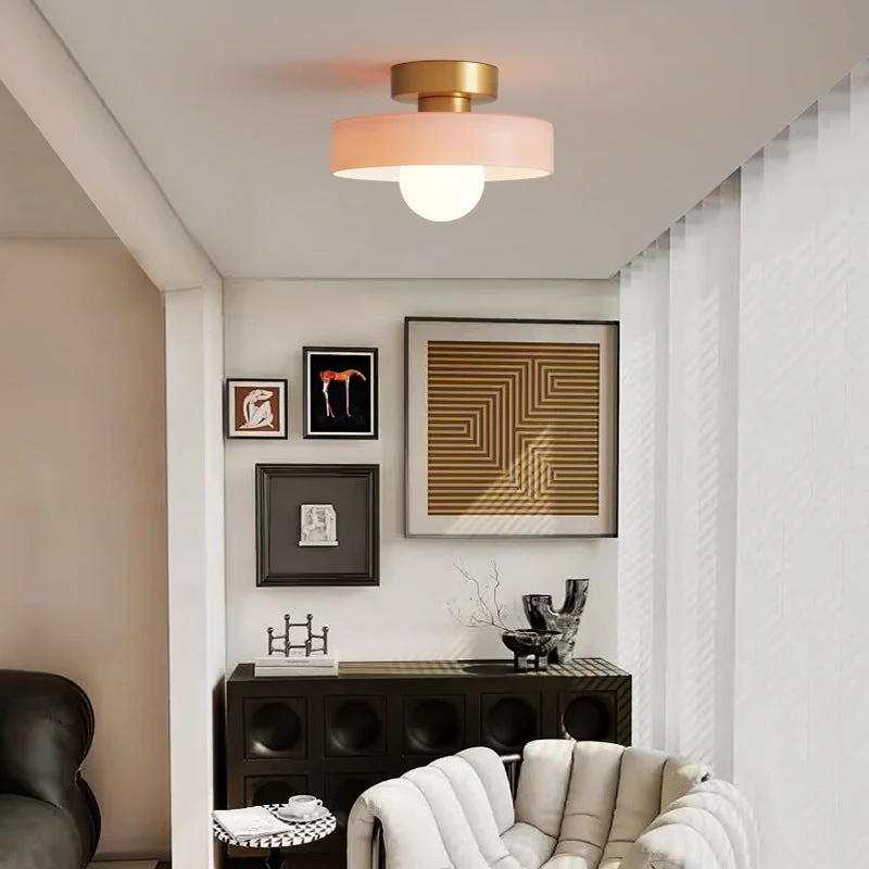 Plafondlamp Messing & Glas Ø24cm Flush Mount Design Hal Slaapkamer Eetkamer Verlichting Stijlvol Elegant | Sansoti