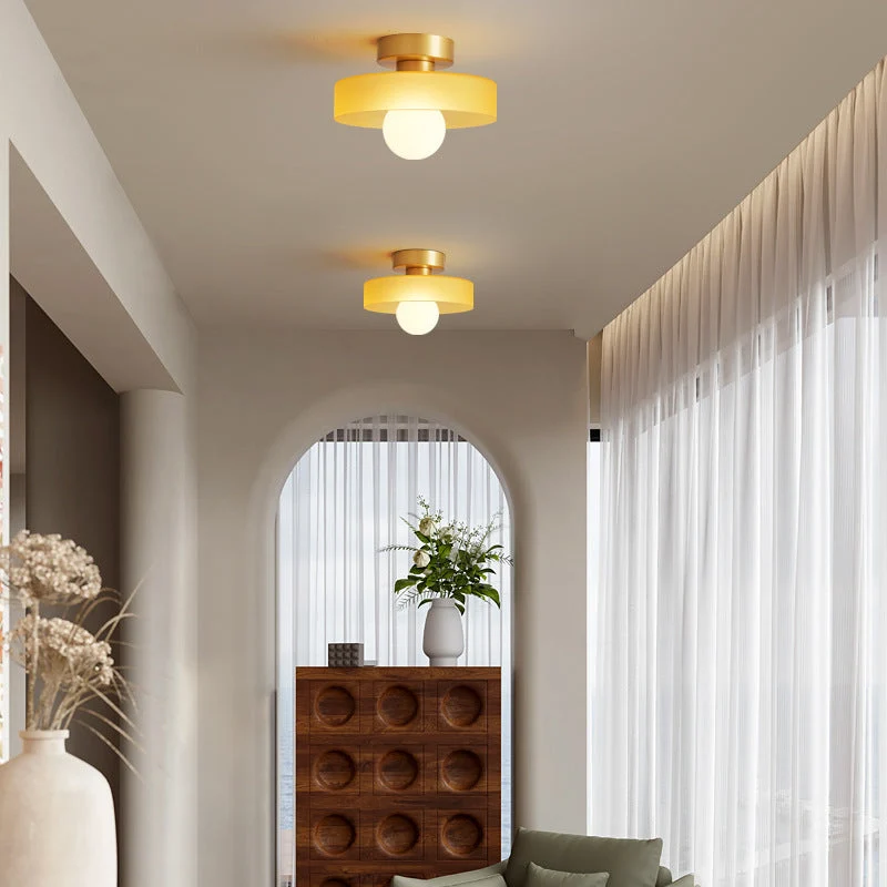Plafondlamp Messing & Glas Ø24cm Flush Mount Design Hal Slaapkamer Eetkamer Verlichting Stijlvol Elegant | Sansoti