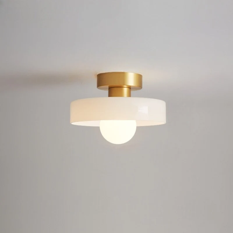Plafondlamp Messing & Glas Ø24cm Flush Mount Design Hal Slaapkamer Eetkamer Verlichting Stijlvol Elegant | Sansoti