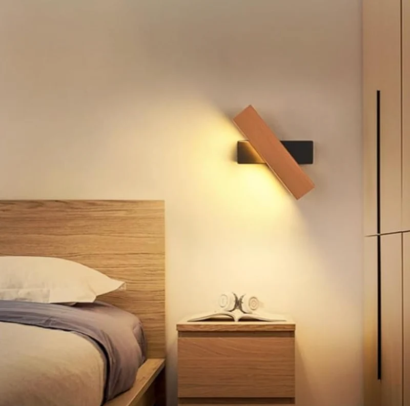 Draaibare LED Wandlamp Hout en Aluminium 360° - Minimalistische Verlichting Woonkamer Slaapkamer Leeshoek | Sansoti