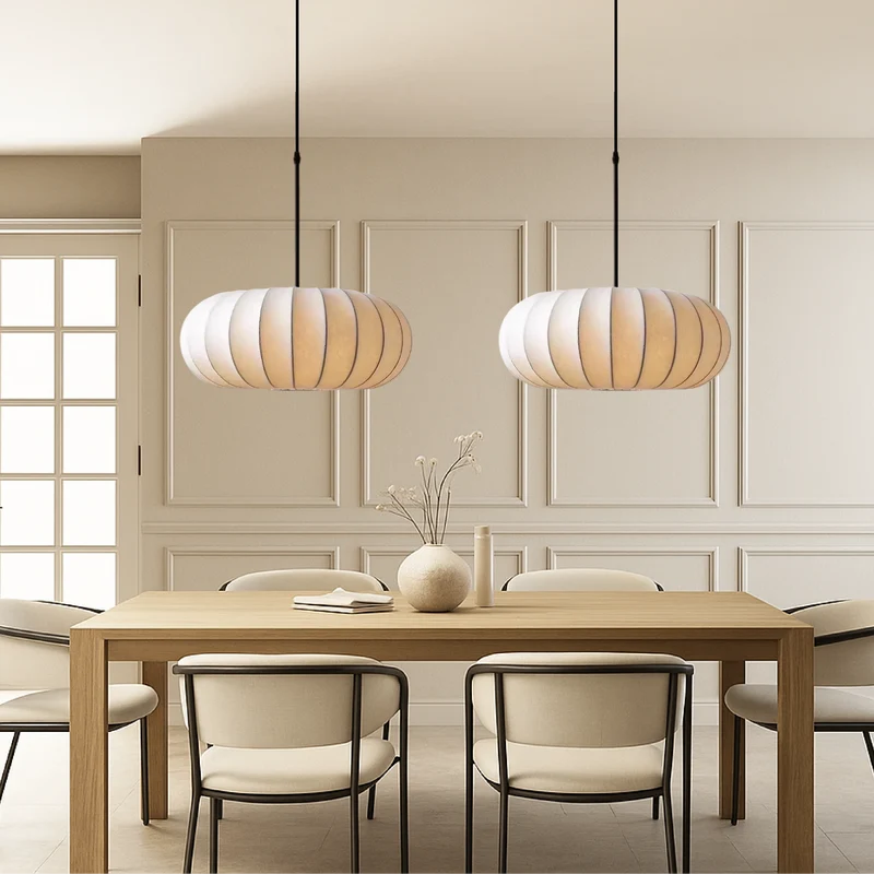 Zijden Hanglamp Handgemaakt E27 Verstelbare Kabel Eetkamer Bartafel Minimalistische Verlichting 30-60cm | Sansoti